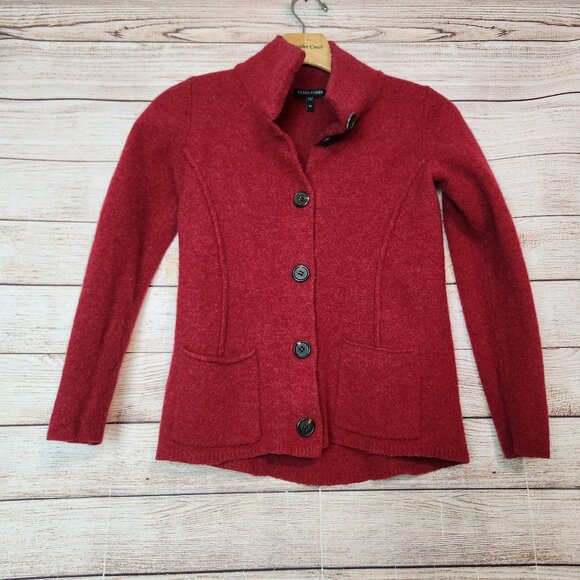 Eileen Fisher Women's Wool Coat Jacket Size XS Pockets Big Buttons Boxy READ - Picture 1 of 14